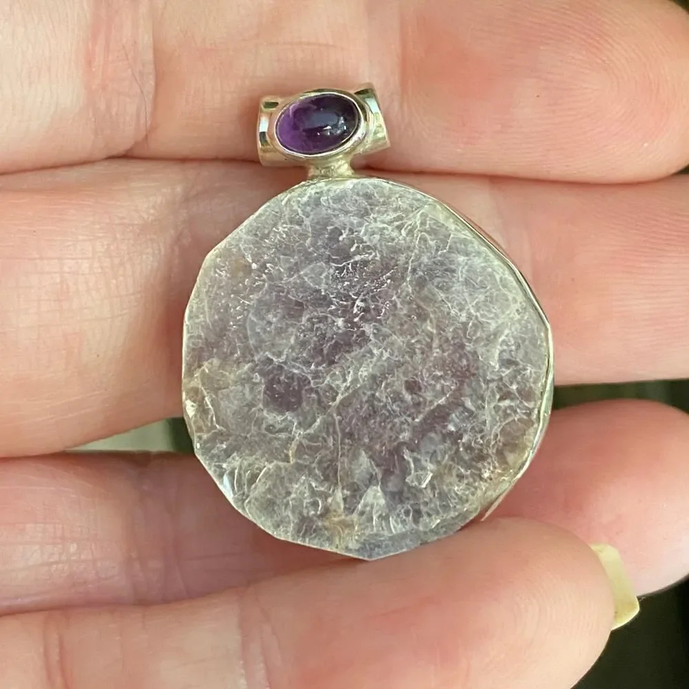 Flashy Lepidolite Mica & Amethyst Sterling Silver Pendant